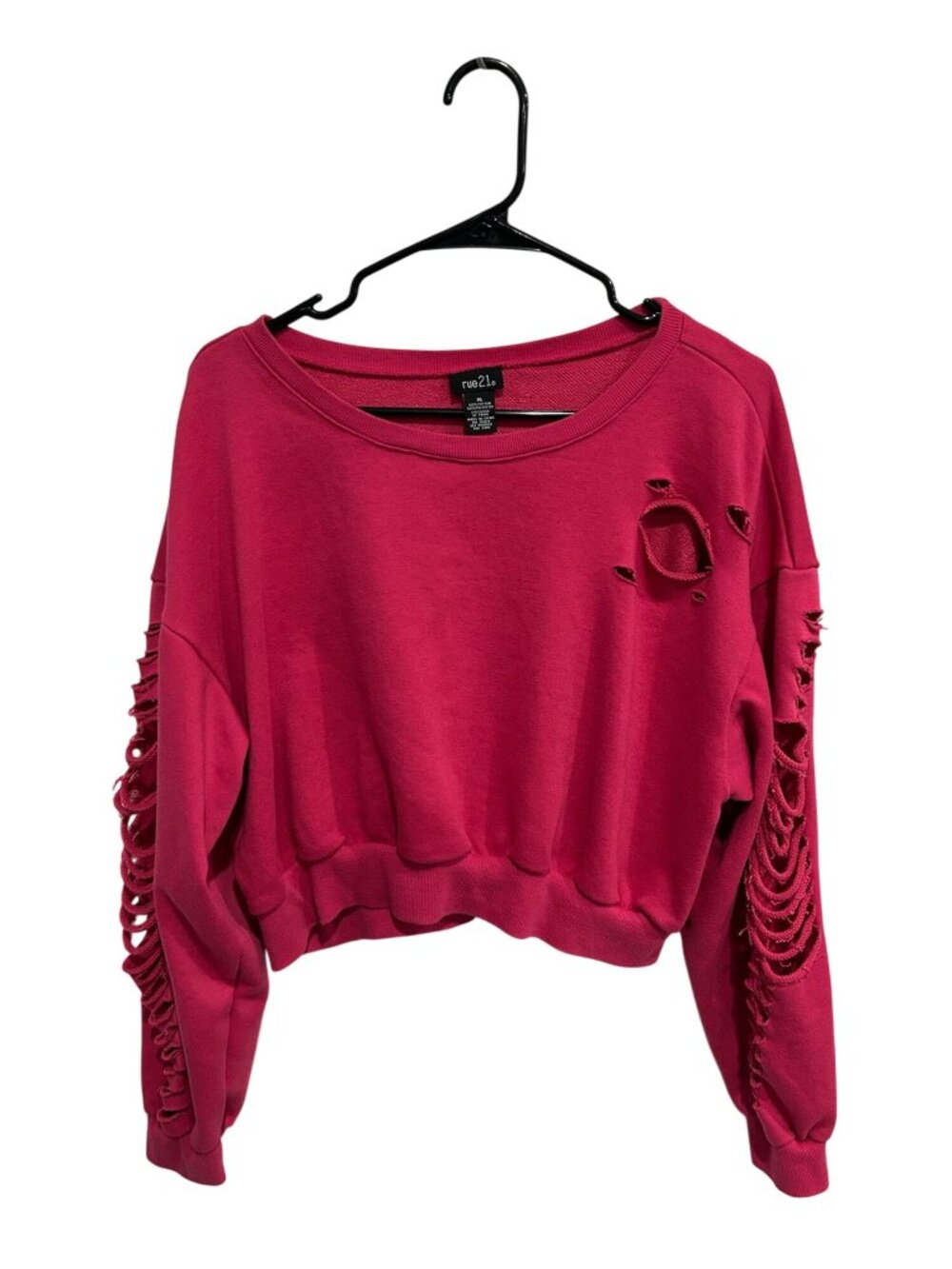 Rue21 XL Distressed Pink Cropped Ladder Sleeve Sweatshirt Alt Aesthetic